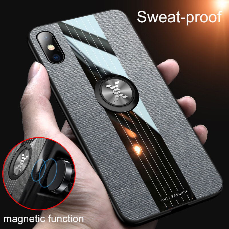 XICCI for IPhone X/XS XR XS Max Case Matte Cloth Glossy Cover for IPhone 6/7/8 IPhone 6 Plus/7 Plus/8 Plus Shockproof Phone Case with Magnetic Ring Holder