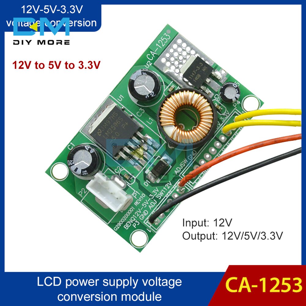 [100% original] diymore CA-1253 12V to 5V to 3.3V DC-DC Step-Down Module LCD Power Supply Board Voltage Conversion Module with Wire