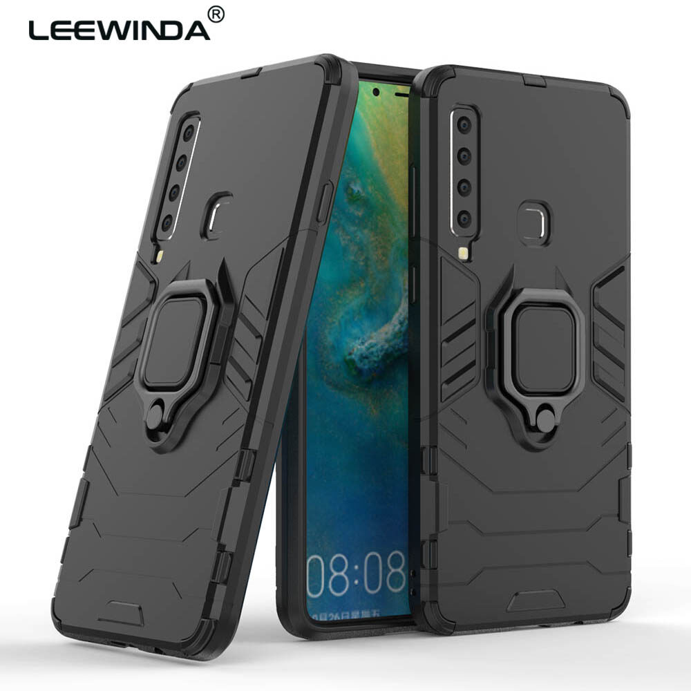 LEEWINDA For Samsung Galaxy A9 2018 Case，For Samsung A9S Phone Case, Silicone TPU And Hard PC Luxury Armor Shockproof Metal Ring Holder Cover