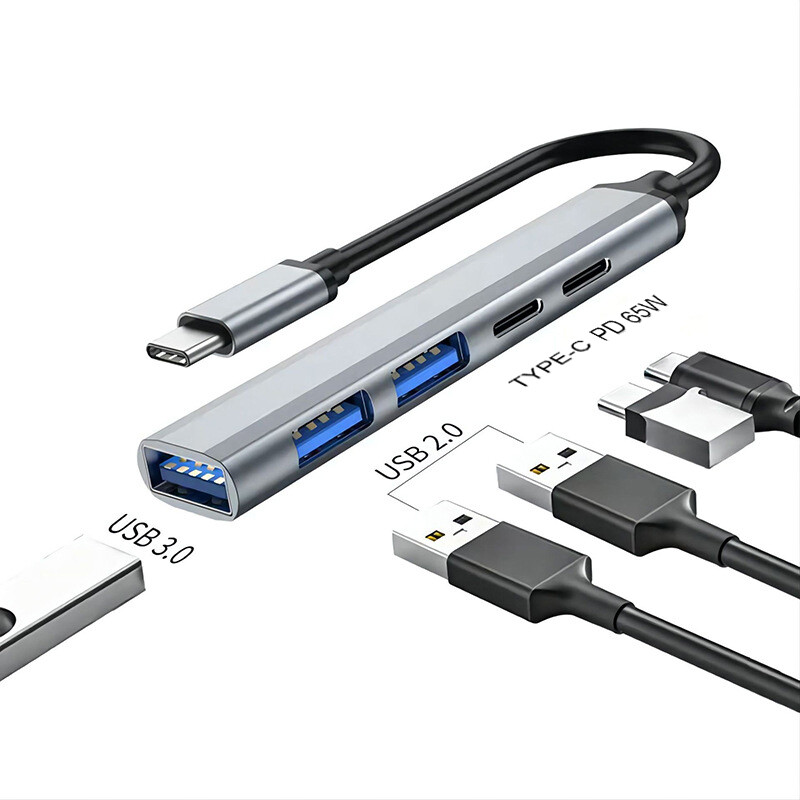 Kebeteme 5 port type c hub usb 3.0 2.0 pd splitter fast charging hub usb adapter station computer accessories