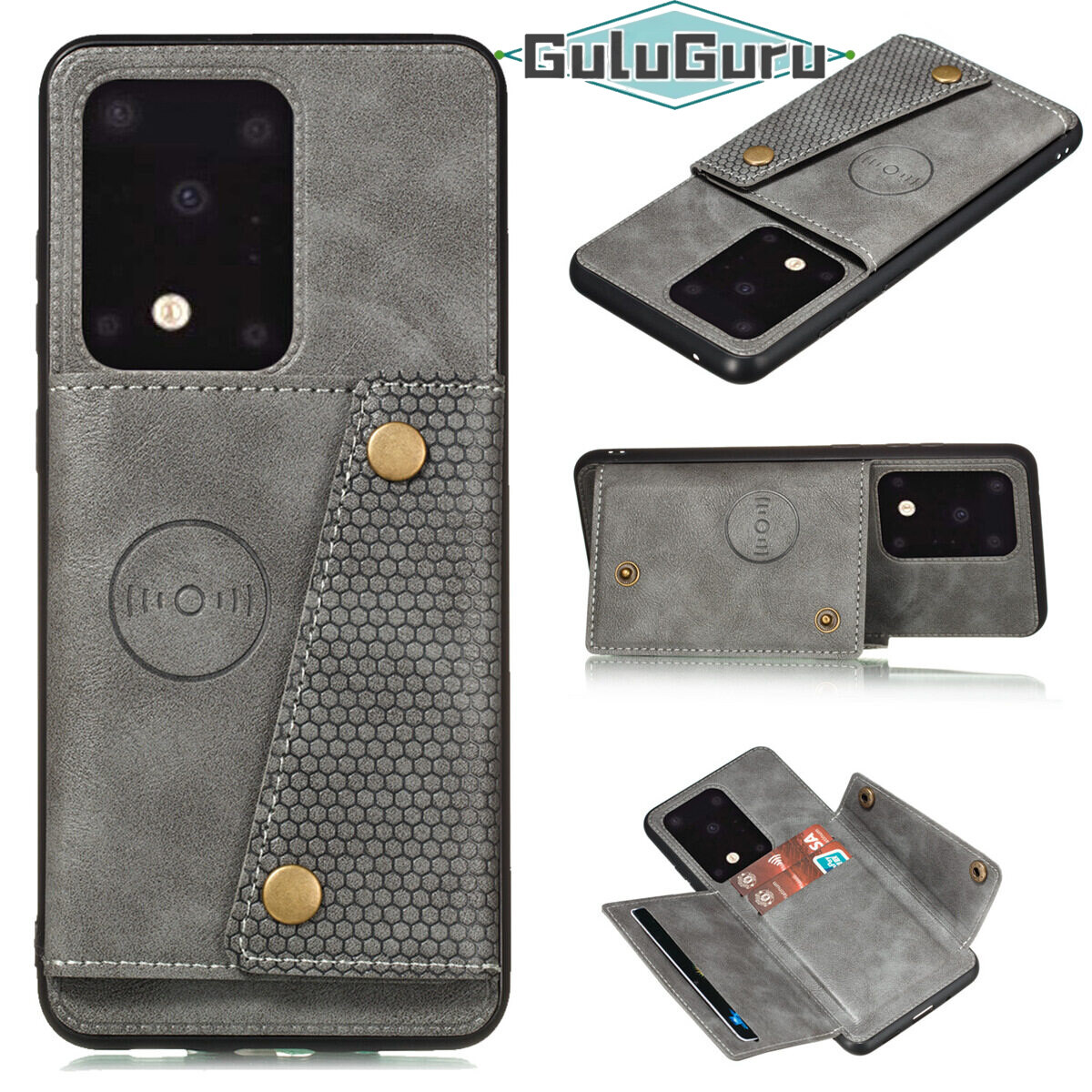 for Samsung S20+ S20 Plus Ultra S20FE Leather Case Multiple Folio Flip Cover Wallet Back Case Shell, can work with Car Mount, Hidden ID Credit Card Slot Holder, Retro Metal Button Clasp, Stand Support