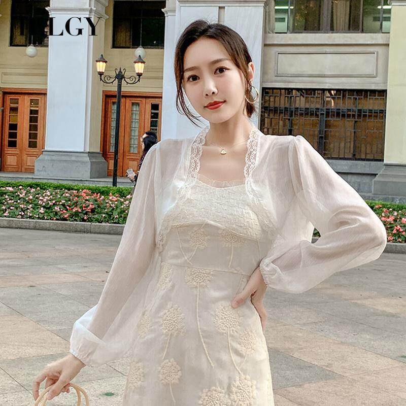 IELGY chiffon small shawl women's long-sleeved summer wild short paragraph outer sun protection jacket ins tide
