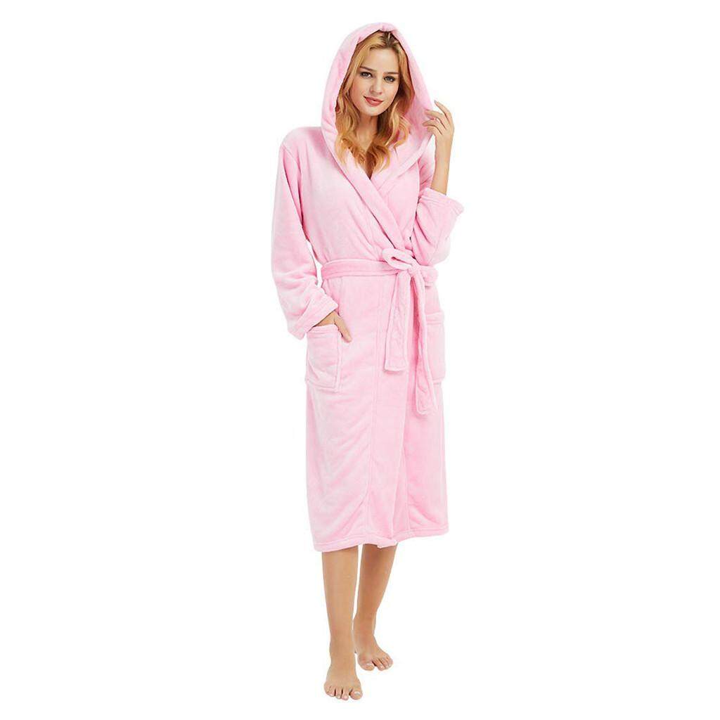 Sportkinger Harga Terendah untuk Wanita Musim Dingin Hoodedlengthened Mewah Selendang Jubah Mandi Sleepweer Lengan Panjang Mantel