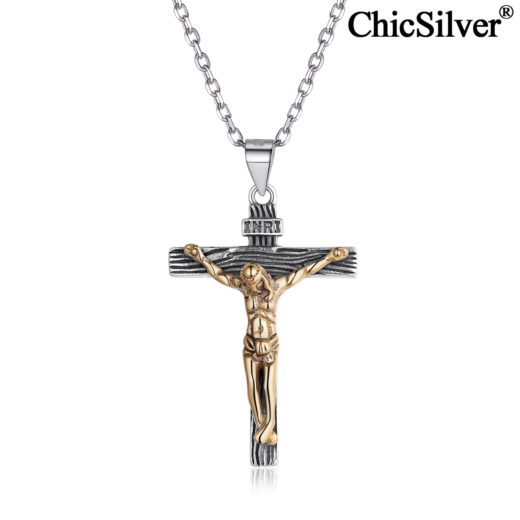 S-L .925 Sterling Silver Linear Cross INRI Crucifix Charm Pendant Religious Jewelry Choice of Size 