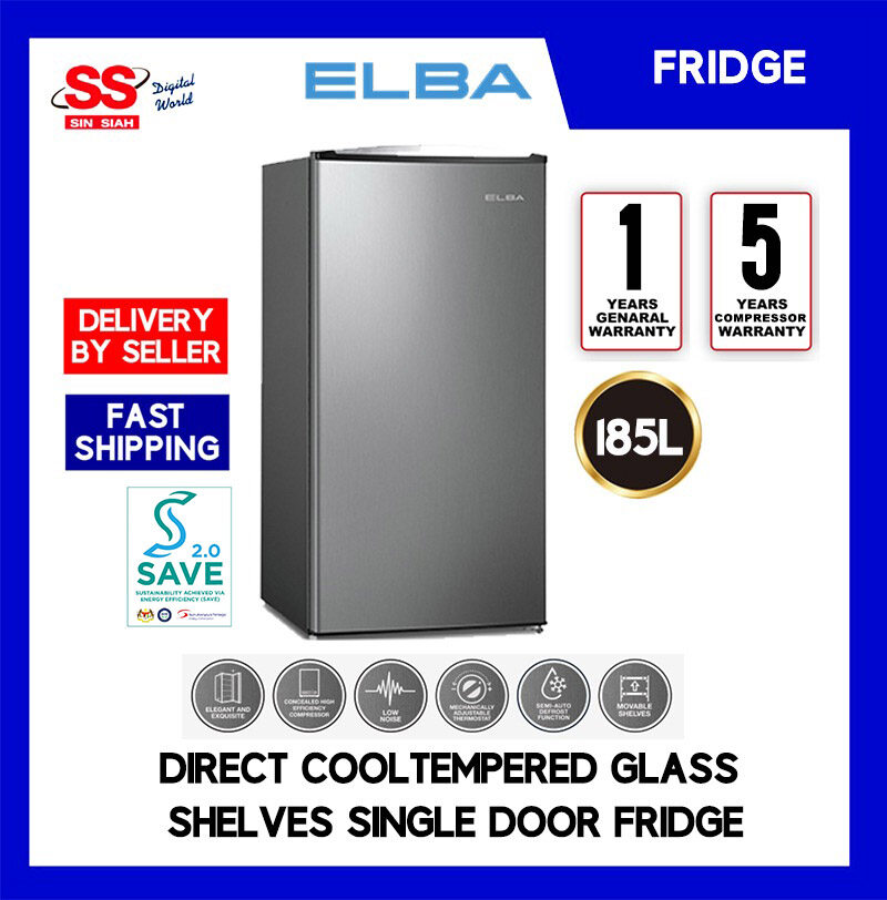 【 DELIVERY BY SELLER 】 Elba ER-C1815 SV 185L Direct Cooltempered Glass Shelves Single Door Fridge
