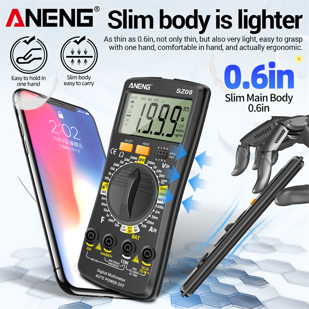 【⚡⚡Special Offer⚡⚡】ANENG SZ08 LCD Diode NCV Tester Meter 2000 Counts Split Digital Multimeter