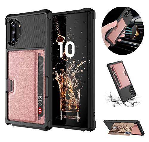 Galaxy Note 10 Plus Case,Slim Non Slip Credit Card Slot Kickstand Rugged Rubber [Work with Magnetic Car Mount] Shockproof Protective Case Back Cover for Samsung Galaxy Note 10+ 5G