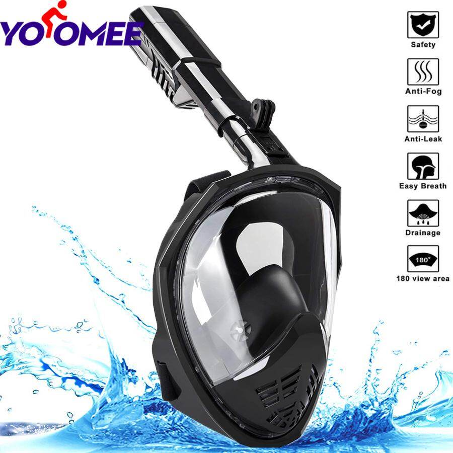 Yoomee Snorkel Full FaceMask, Scuba Diving Anti-Fog Anti-Leak 180°Panoramic View Breathing Panoramic Snorkeling Gear with Detachable Camera Mount for Adults & Kids