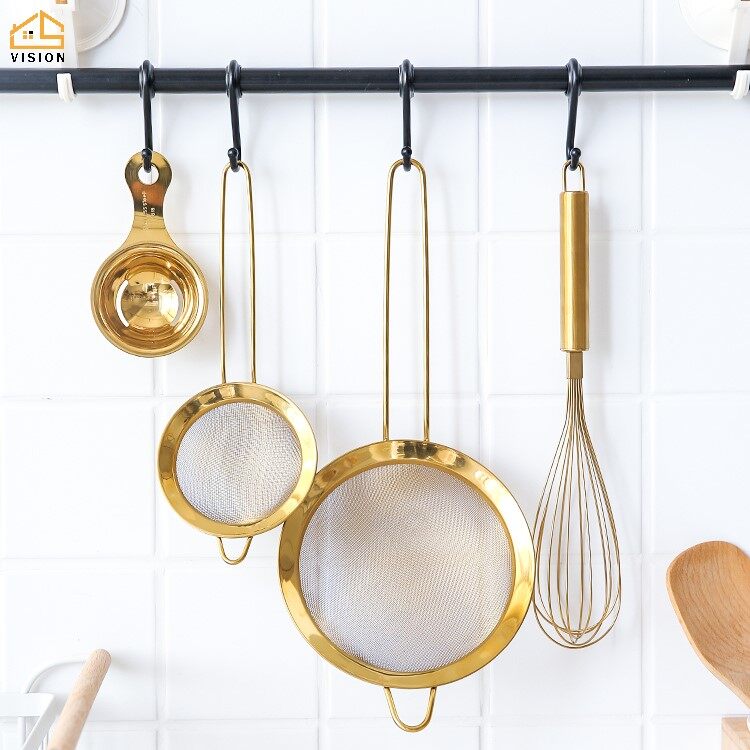 Vision Stainless Steel Fine Mesh Handheld Screen Oil Strainer Golden Flour Sifter Sieve Colanders Flour Coffee Mesh Filter Baking Tools Kitchen Bakware Egg Beater Egg Separator
