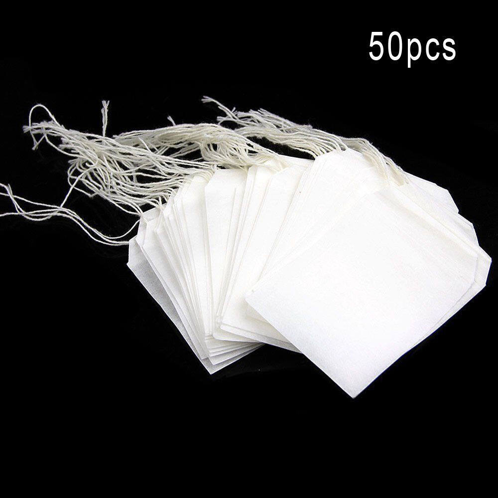 50 Pieces Disposable Tea Filter Bag Empty Cotton Drawstring Seal Filter Tea Bag Loose Leaf Tea Teapot