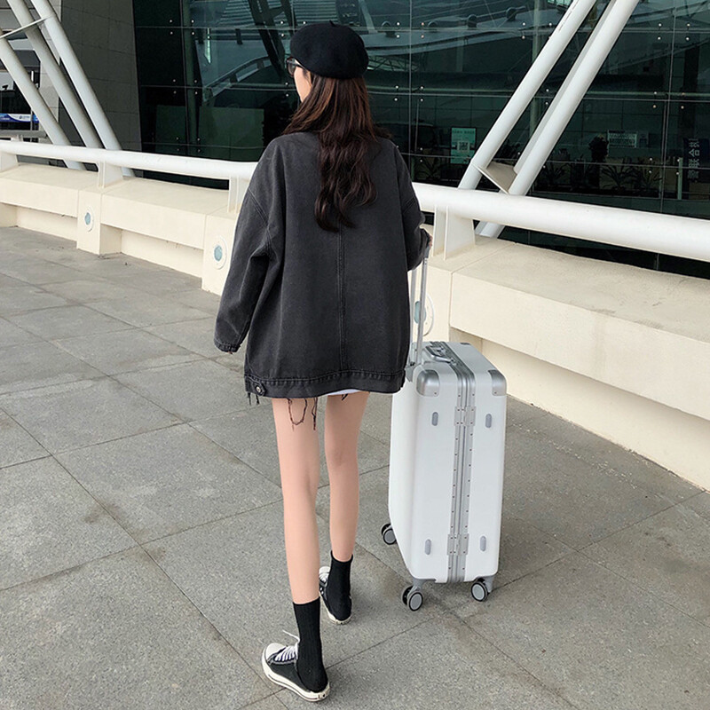 IELGY Áo Khoác Denim Một Hàng Khuy Dáng Rộng Ngoại Cỡ Phiên Bản Hàn Quốc Cho Nữ