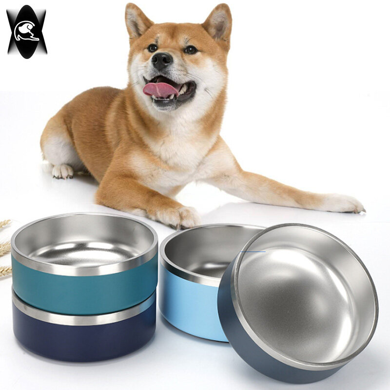 32oz, Black Gteller 32oz 64oz Stainless Steel Double Wall Dog Bowls,BPA Free Non-Slip Pet Dishes,Cat Food&Water Bowl with Rubber Base