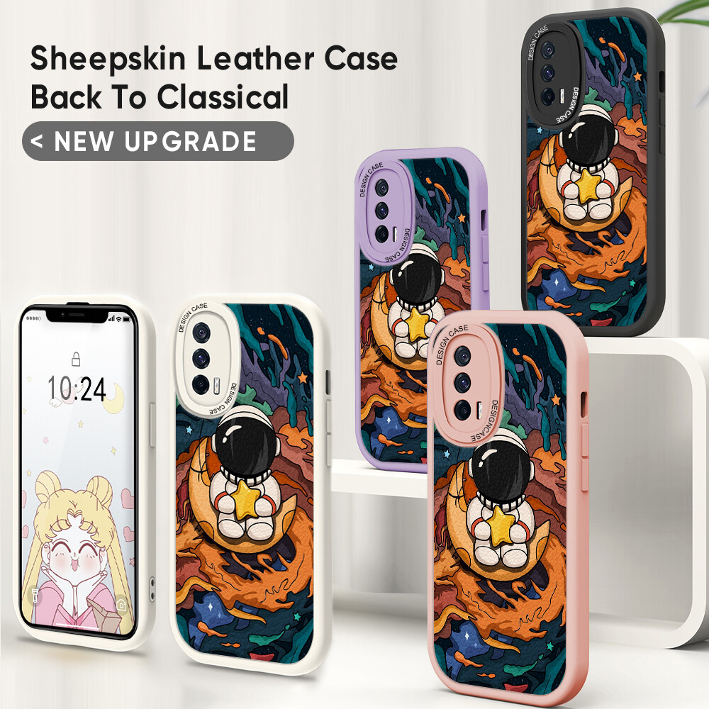 Jizetin Leather Casing For Xiaomi Redmi Note 7 Note 7 Pro Note 8 Note 8 Pro Handphone Casing Slim Skin Feeling Cartoon Astronaut Leather Back Casing Soft Silicone PU Leather Cover Phone Case