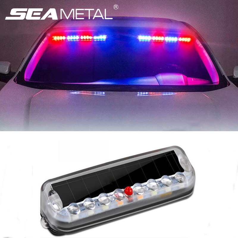 Đèn led SEAMETAL nhấp nháy mini cho xe hơi sạc năng lượng mặt trời màu cảnh sát chống nước-INTL