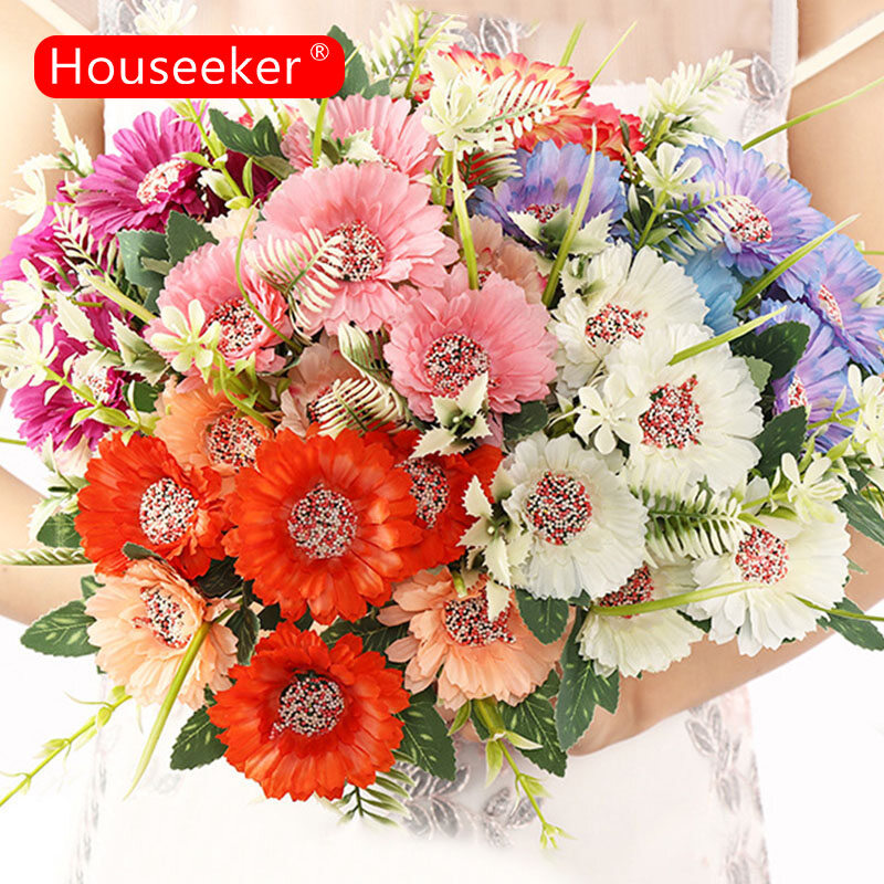 Houseeker SUN FLOWER Bouquet of 7 Heads Artificial Flower Gerbera Sunflowers For Wedding Party