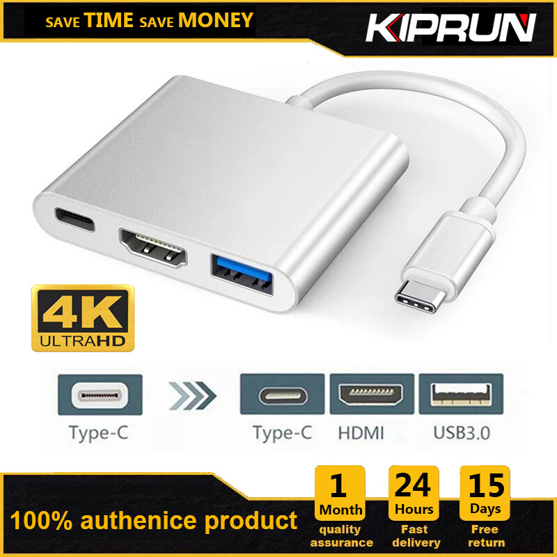 Kiprun type c to 4k hdmi usb 3.0 charging hub adapter usb-c 3 in 1 converter multiport for macbook windows android