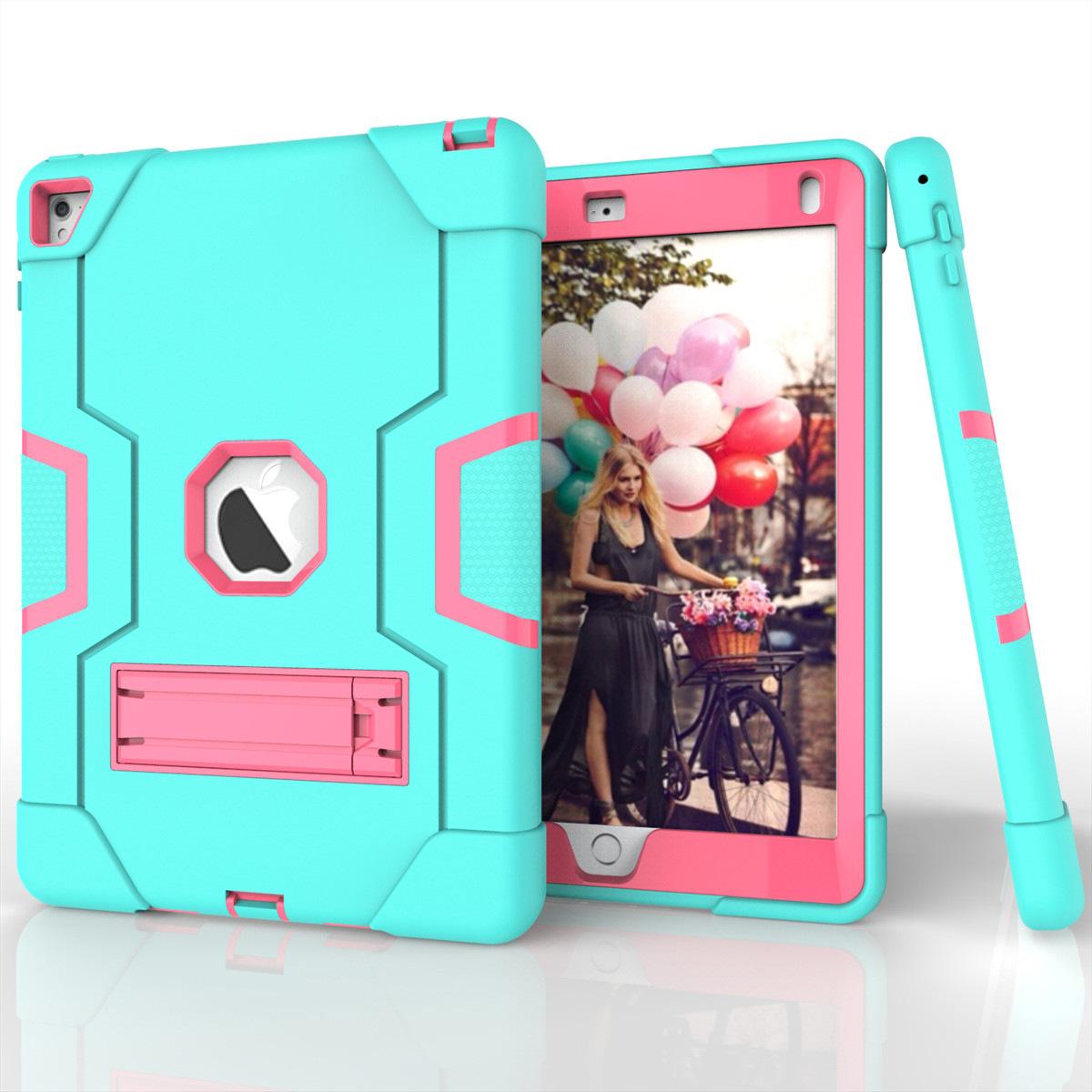 Cho iPad Air2 2014 trường hợp [lai chống sốc trường hợp] 3 lớp nhựa và cao su bảo vệ chịu lực cao gồ ghề bảo vệ bìa, với chân đế, áo giáp toàn thân Hậu vệ, chống rơi đập