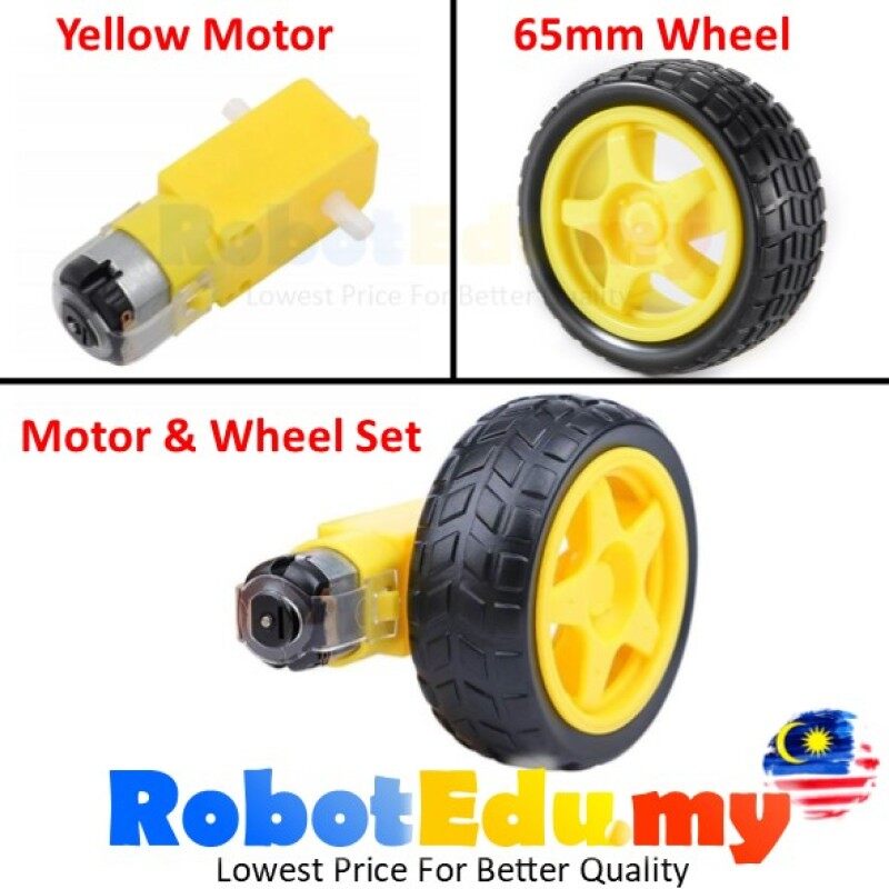 Arduino 3V 5V 6V 9V 200RPM TT 130 2WD 4WD Robot Robotics Smart Car Chassis Set Plastic Gear Yellow DC Motor 68MM Wheel Tayar