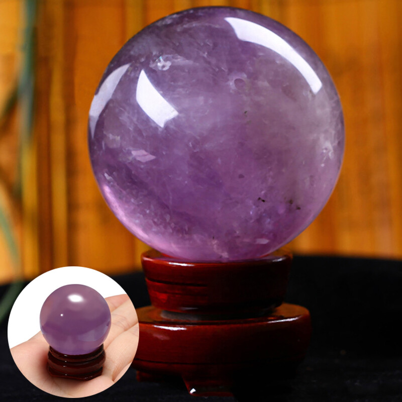 BOKALI New 30mm Natural Amethyst Quartz Crystal Healing Ball Sphere Ornaments + Stand