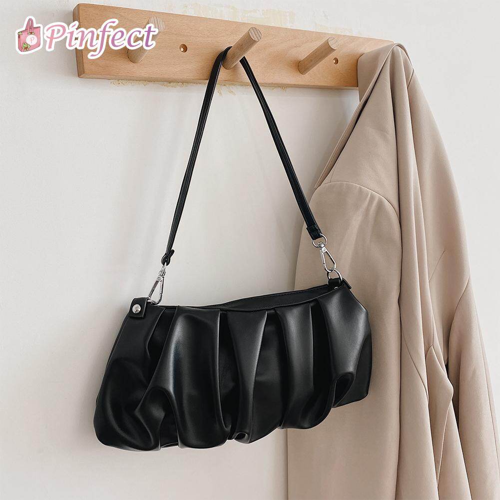 [Pinfect] Fashion Vintage Elegant PU Leather Underarm Shoulder Bag Women Pastel Color Pleated Cloud Bag Dumpling Bags Slouchy Clutch Pouch Handbag