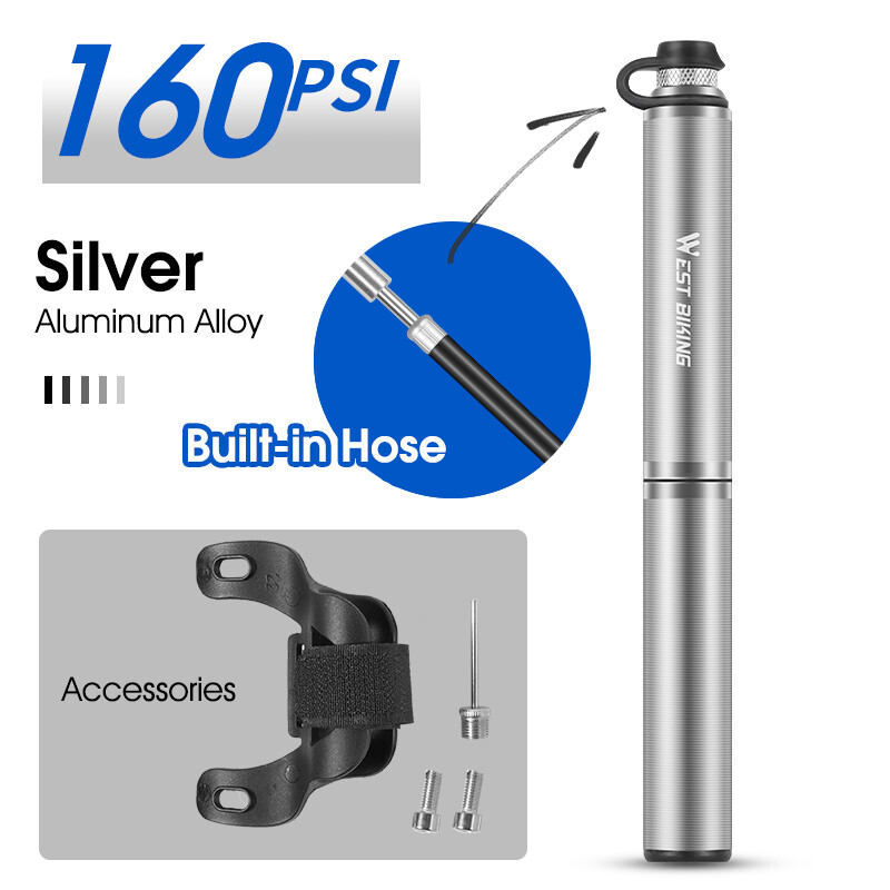 WEST BIKING 160PSI High Pressure Portable Bike Pump Mini Tire Inflator With Hose Schrader Presta Universal Valve Ball Bicycle Air Pump