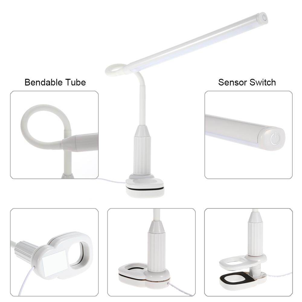 5W 24 LEDs Eye Protection Clamp Clip Light Table Lamp Stepless Dimmable Bendable USB Powered Touch Sensor Control Brightness Adjustable Flexible Lamp Desk Reading Working Studying