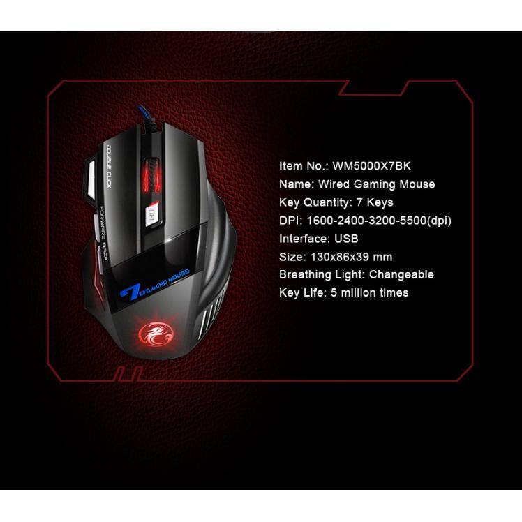 Chuột Chơi Game Công Thái Học Có Dây X7 7 Nút 5500 DPI Yên Tĩnh Có Đèn Nền Cho Máy Tính Xách Tay