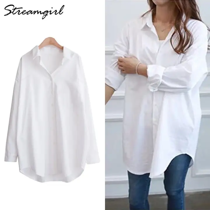 White cotton blouses plus size Clearance