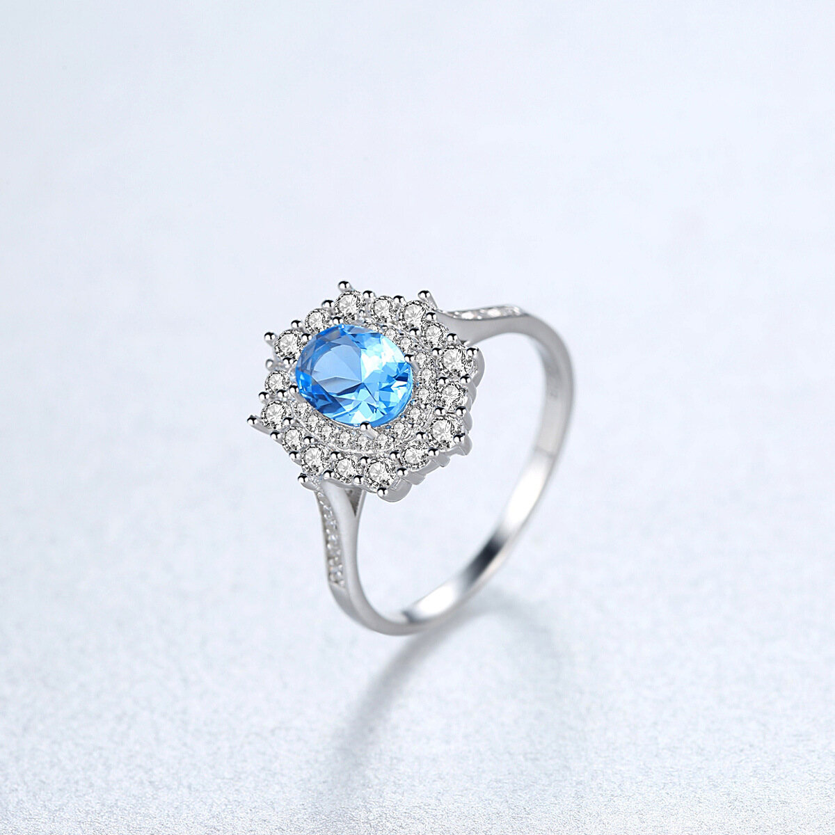 Ring Micropaved Zircon Sapphire Ring In Sterling Silver