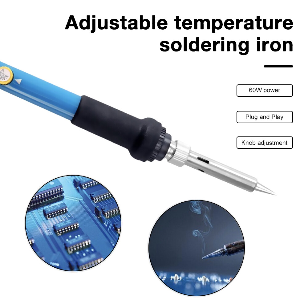 Soldering Iron Kit Electronics 60W Adjustable Temperature Welding Tool 5pcs Soldering Iron Tip /Soldering Iron Stand /Desoldering Pump /Tweezers /Solder Wire /Carry Bag