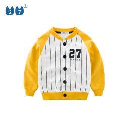 27Kids Store Trẻ Em Áo Khoác Cho Bé Trai 1-8 Tuổi Cô Gái Nút Phi Hành Đoàn Cổ Trắng Xanh Vàng Tím Đen 27 Sọc Cotton Giữ Ấm Vải Tốt Quần Áo Tại Nhà Trang Phục Giản Dị Mùa Thu Mới