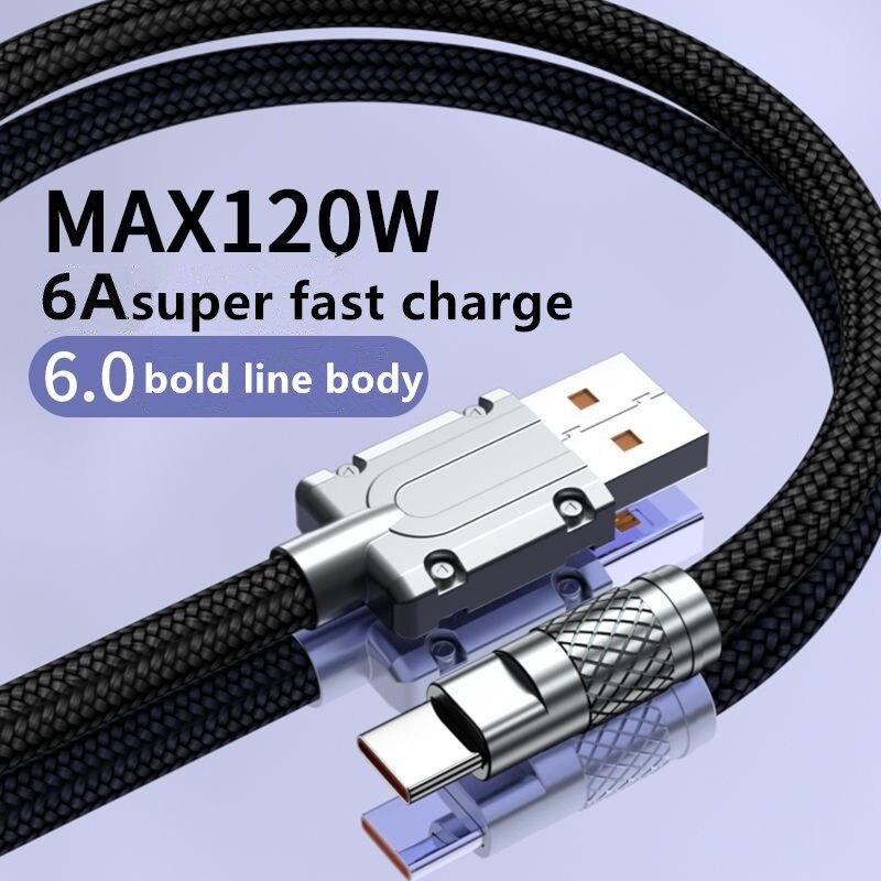 Cáp Nylon Type C Sạc Siêu Nhanh 6A 120W Cáp Sạc Nhanh Có Đèn Báo Cáp USB