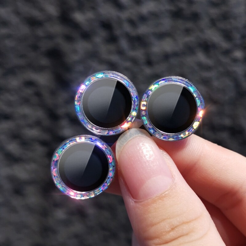 Kingzalin Single Lap Bling Diamond Camera Lens Protector For iPhone 14 Pro Max 14 Plus 13 Mini 12 Pro Max Sparkling Metal HD Tempered Glass Lens Film For iPhone Series