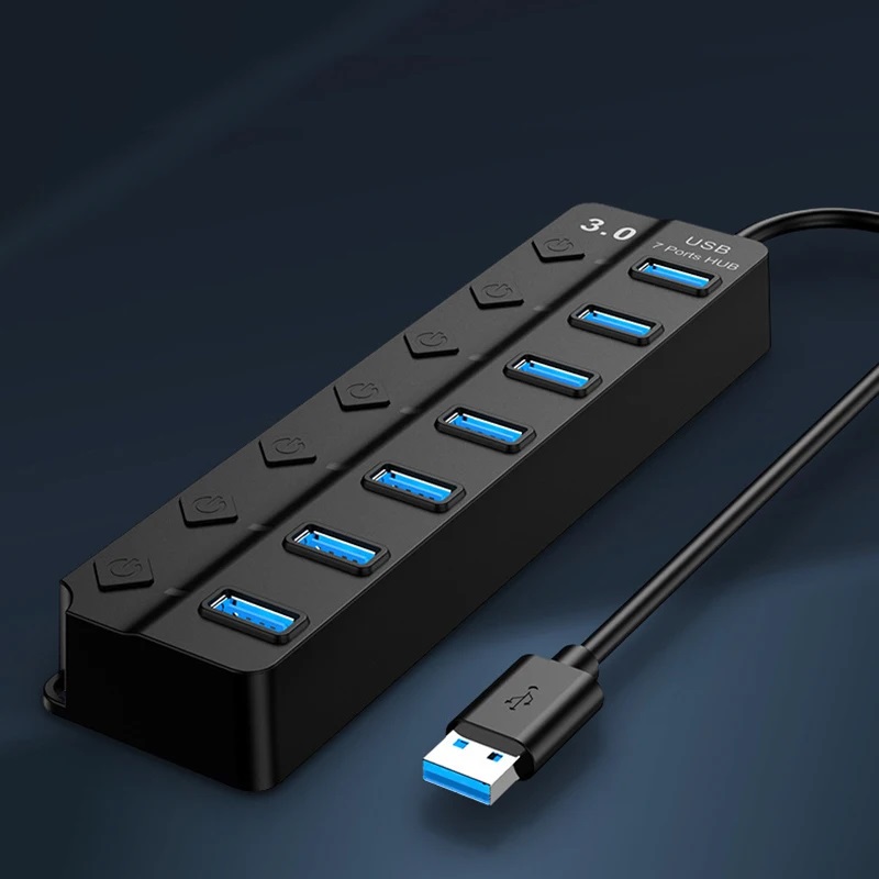Ecily USB 3.0 Bộ chuyển đổi điện 7 cổng bộ chia USB đa tuyến Hub Hub USB nhiều Expander chuyển 30cm Bộ chia cáp Trạm Sạc