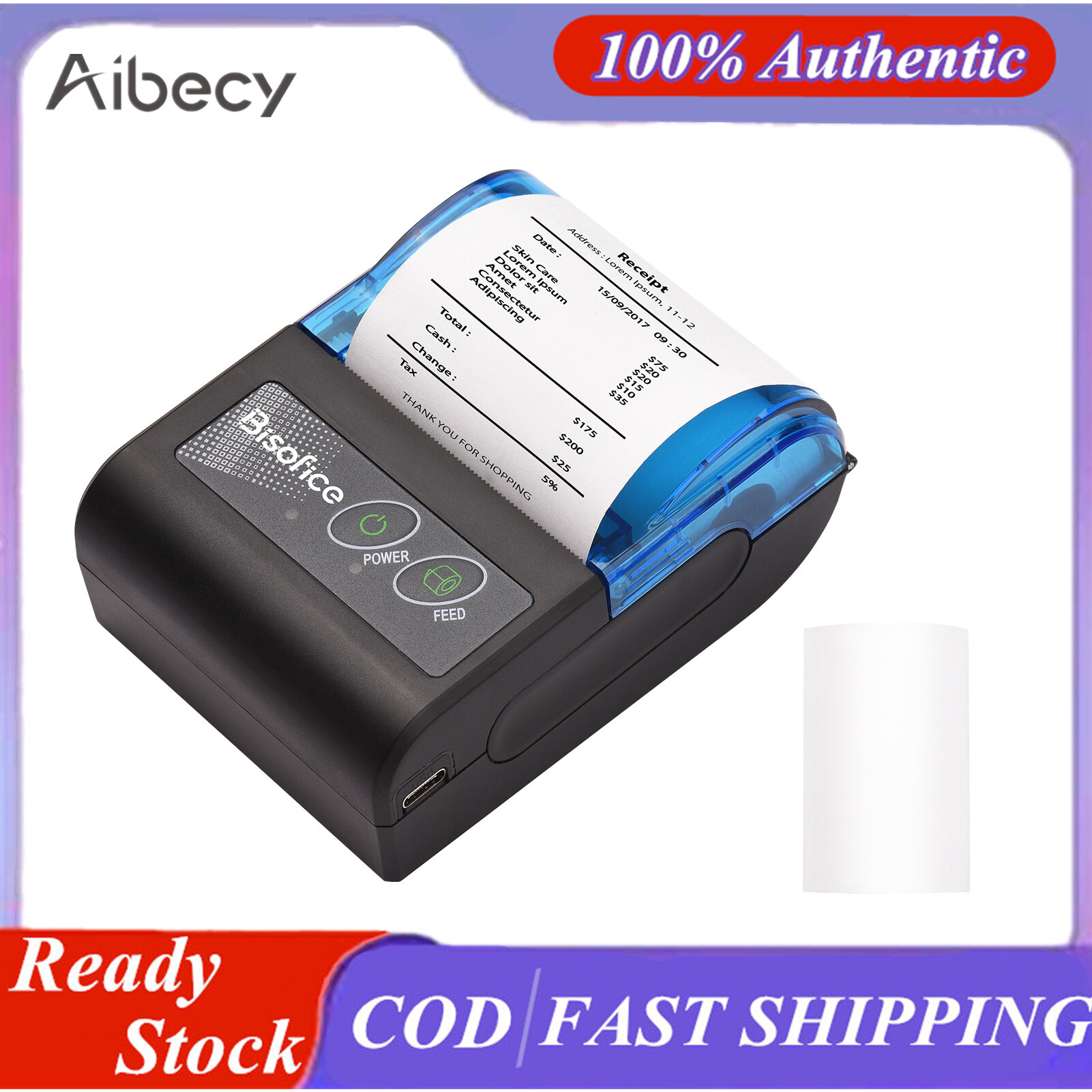 (Giấy Miễn Phí) Aibecy Máy In Nhiệt Mini Cầm Tay, Máy In Vé Hóa Đơn Nhận USB Không Dây 2 Inch Với Giấy In 58Mm Tương Thích Với IOS Android Windows Dành Cho Bán Lẻ Nhà Hàng