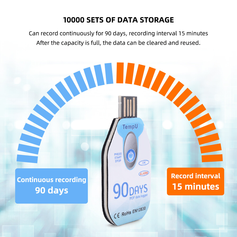 Yieryi 30 ngày/60 ngày/90 ngày dùng một lần USB nhiệt độ máy ghi dữ liệu IP67 không thấm nước xuất khẩu PDF nhiệt độ máy ghi dữ liệu cho thực phẩm và thực vật lưu trữ dây chuyền lạnh Giao thông vận tải đặc sản lưu trữ