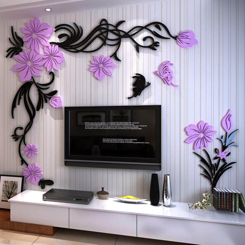 Acrylic Pha Lê Dán Tường Hoa Thời Trang Cây Nho Bướm TRUYỀN HÌNH Dán Tường TỰ LÀM Nghệ Thuật Trang Trí Treo Tường 3D Trang Trí Nhà Cửa