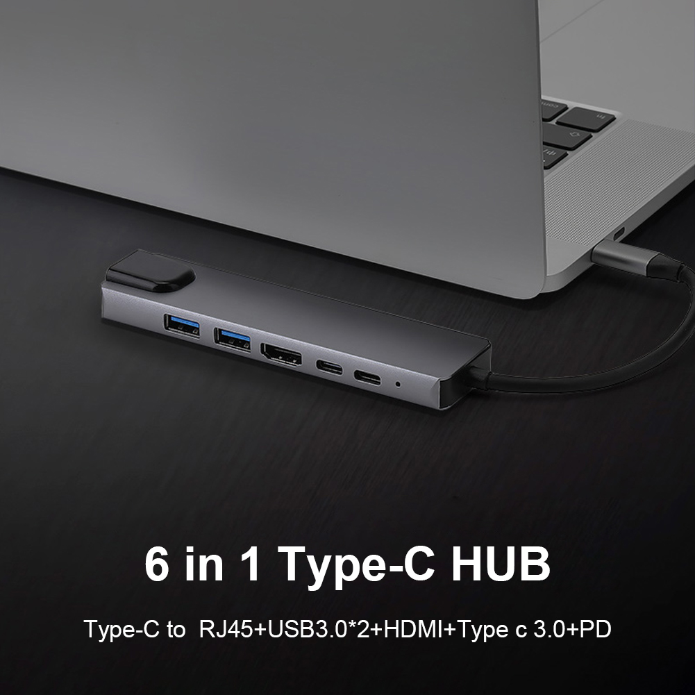 6 in 1 USB C HUB Docking 2 USB 3.0 HDMI Type-C PD RJ45 Multi USB Adapter Station Computer Accessory
