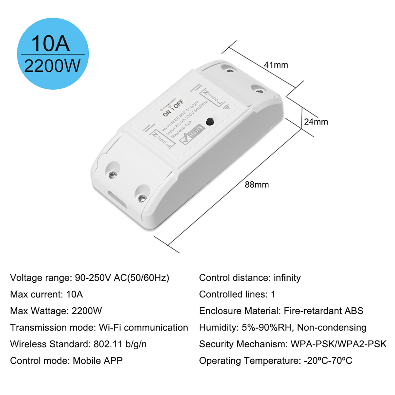 Tuya WiFi Smart Switch 10A/2200W Wireless Remote Switch Timer APP Control Universal Smart Home Automation Module Voice Control Compatible with Amazon Alexa & for Google Home for Electric Appliances