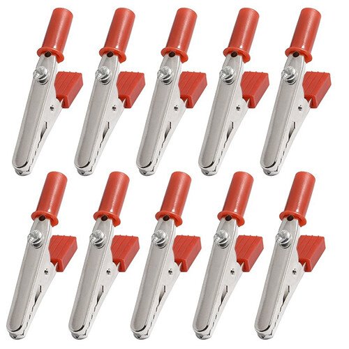 Farfi 10Pcs 50mm Durable Plastic Handle Test Probe Metal Alligator Clips with Screw