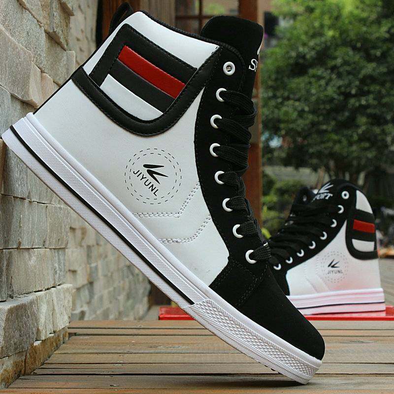 New sneakers Men's Casual Fashion Leather Sports Shoes High Top Ankle Boot White