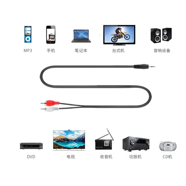 【1.2M】 3.5mm Stereo Audio Aux to 2 RCA L/R Cable