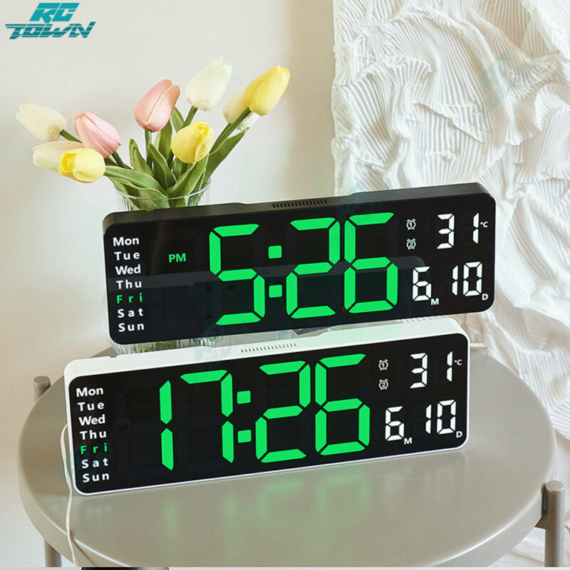 13-inch Led Digital Alarm Clock Time Date Temperature Week Display Wall-mounted Electronic Wall Clock