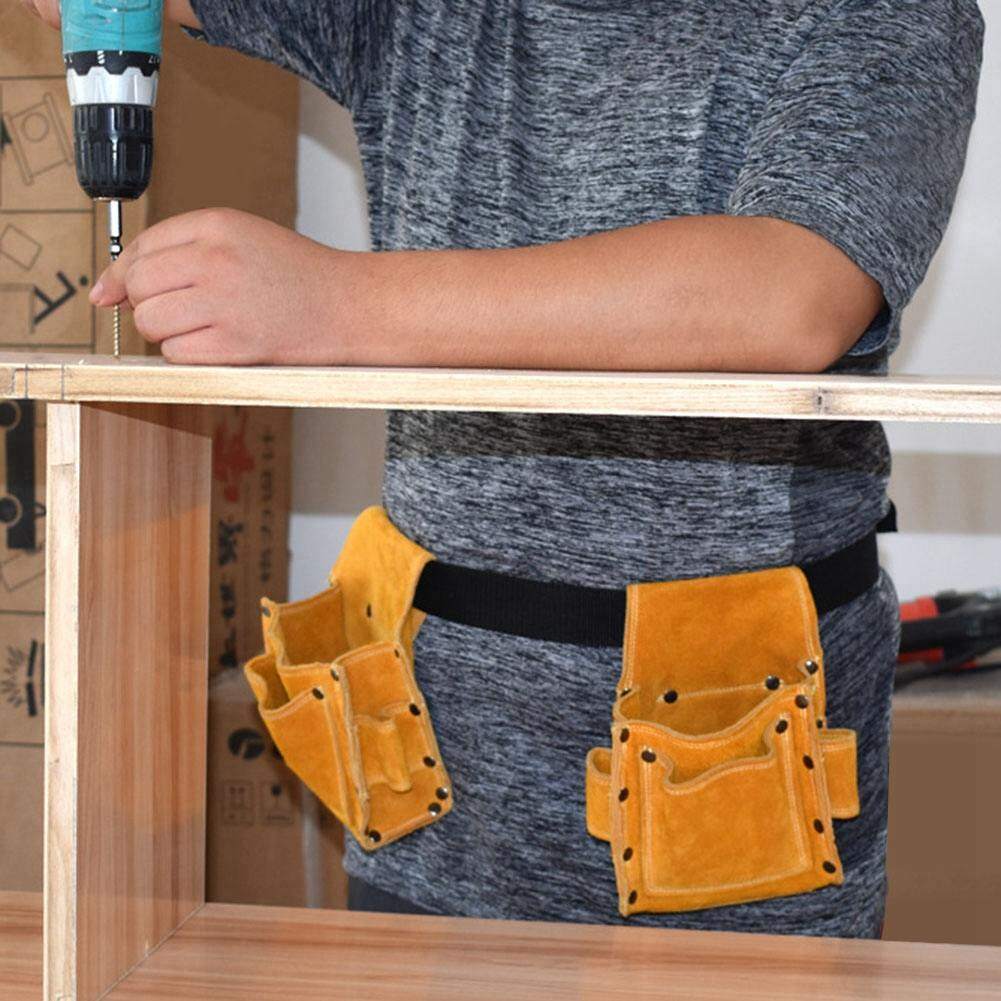 Tool Waist Storage Bag Work Apron Durable Cowhide Construction Portable Multifunctional Hardware Tool Storage Ginger Color