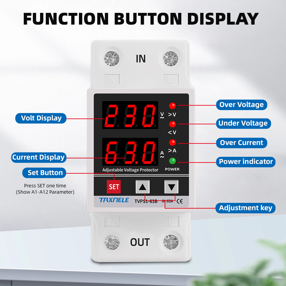 40A 63A 230V Din Rail, Thiết Bị Bảo Vệ Dưới Điện Áp Có Thể Điều Chỉnh Bảo Vệ Relay Kỹ Thuật Số Hiện Tại Điện Áp Bảo Vệ