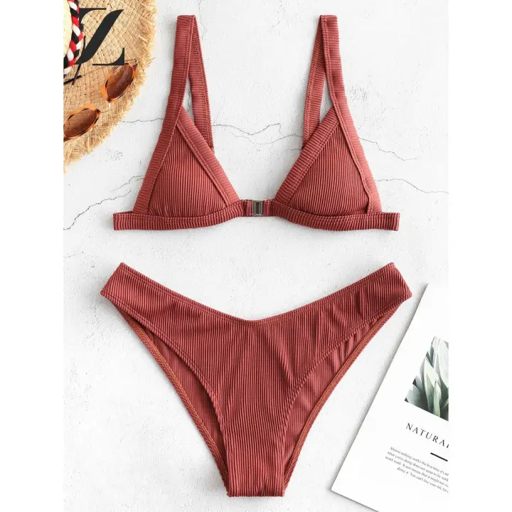 Zaful ribbed front closure bikini set Clearance