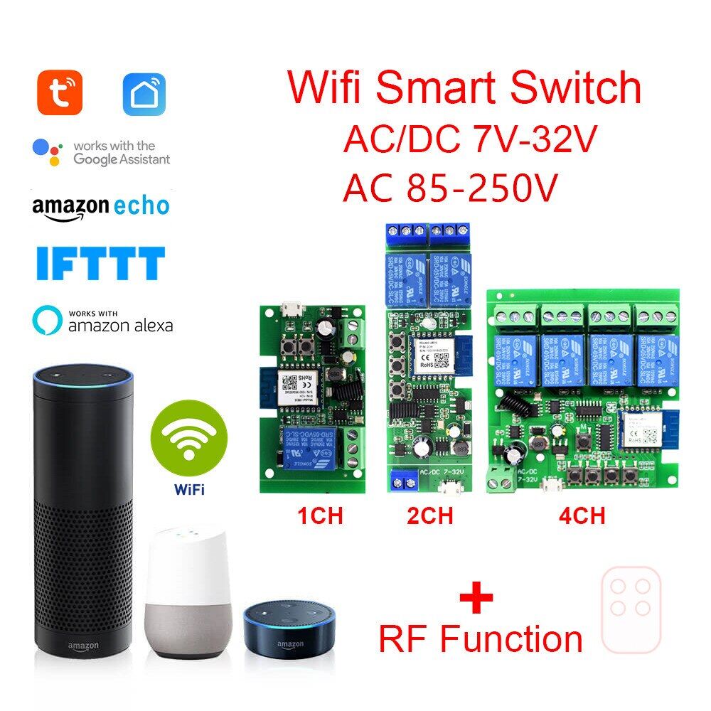 [HOT 2023] Tuya Smart Remote Control Wireless Wifi Switch Module 1/2/4CH DC 7-32V 5V 12V 24V 220V RF Receiver 10A wifi Relay For Alexa DIY