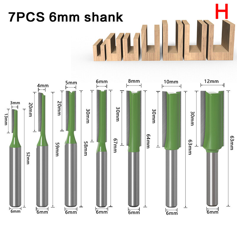HITN  7Pcs 6mm Shank Straight Bit Single Double Flute Router Bit Wood Milling Cutter