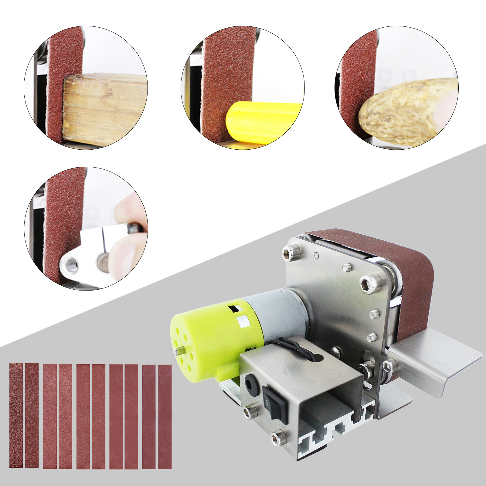 Smart Sensor Mini Belt Sander Electric Sanding Polishing Grinding Machine 7 Variable Speed with 10 Sanding Belts for Polishing Wood Acrylic Metal