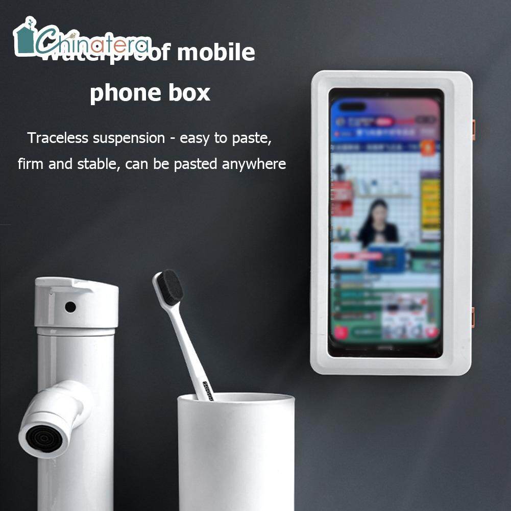 [Chinatera] Bathroom Waterproof Wall Mounted Phone Storage Box Seamless Flexible Strong Load Bearing Touch Screen Phone Holder Shower Phone Shelf